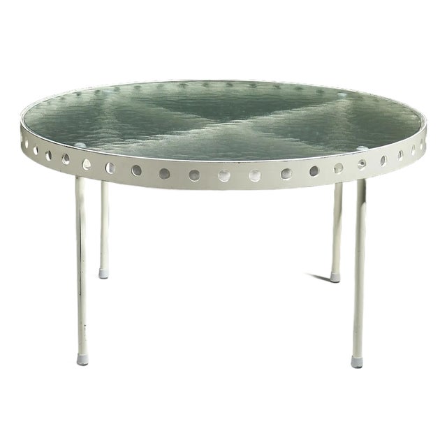 Circular Coffee Table in White Lacquered Steel and Glass Top by Janni van Pelt for Myhome, Netherlands, 1950s For Sale