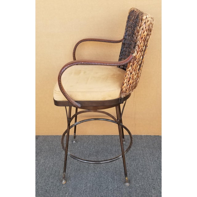 Palecek " Havana " Swivel Woven Abaca Back, Leather Arms and Wrought