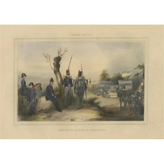 After Madou, Belgium Army with Ambulance Troops in the Field, 1833, Print For Sale
