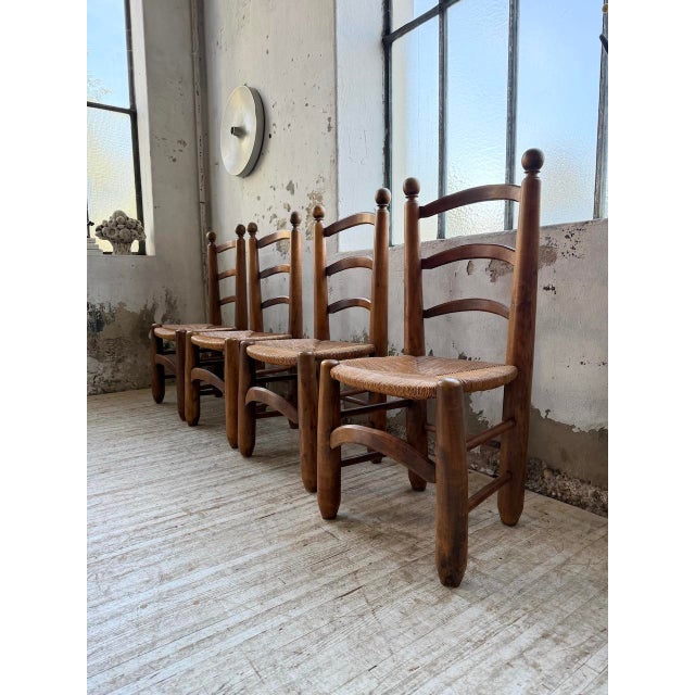 Oak and Straw Chairs by Dudouyt, 1940s, Set of 4 For Sale - Image 17 of 18