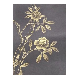 Hand‑Painted Black Gold Chinoiserie Wall Panel, Floral & Bird Motifs For Sale