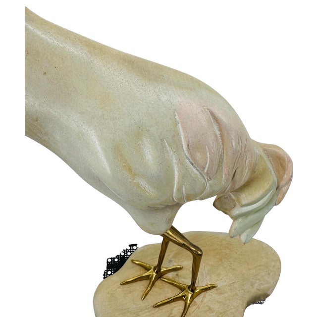Wood Large Vintage 1970s Carved Wood Brass Crane Heron Egret Statue 28.5" MCM Hollywood Regency Coastal Decor For Sale - Image 7 of 12