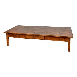 Vintage Oak Coffee Table with Two Drawers, 1980s For Sale