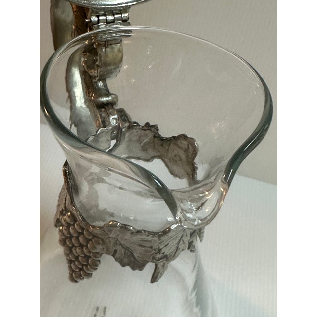 1980s Vintage Glass and Pewter Decanter With Lid and Handle Detailed With Grape Vines Motif Made in Italy For Sale - Image 5 of 14
