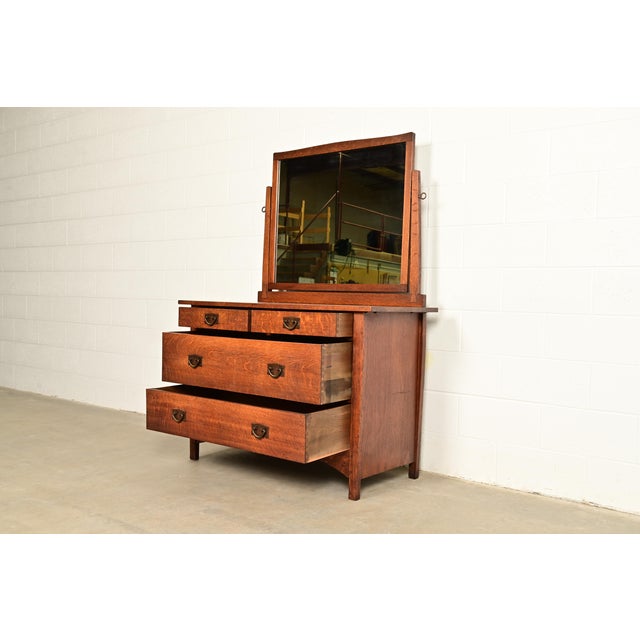 Gustav Stickley Antique Mission Oak Arts & Crafts Dresser With Mirror, Circa 1910 For Sale In South Bend - Image 6 of 16