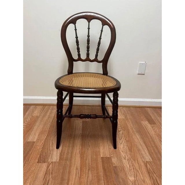 Victorian Early 20th Century Victorian Cane Seat Spindle Balloon Back Parlor Chair For Sale - Image 3 of 11