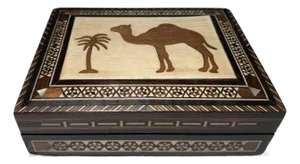 Vintage Marquetry Box With Mother-of Pearl Camel and Palm Tree