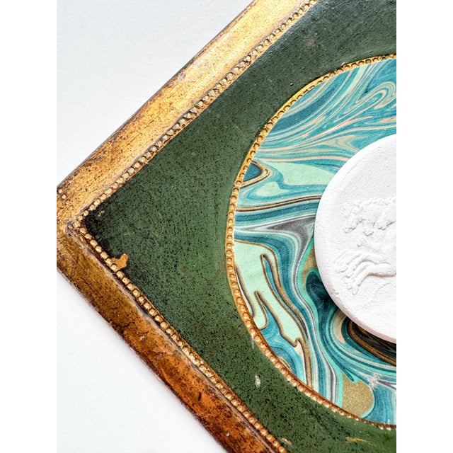 Intaglio on Florentine Frame Mixed Media by Dorothy Art, Emerald Teal and Gold Marbled For Sale - Image 4 of 4