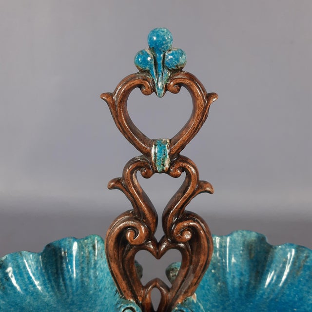 Blue Vintage Majolica Terracotta Shell Centerpiece, 1960s For Sale - Image 8 of 13