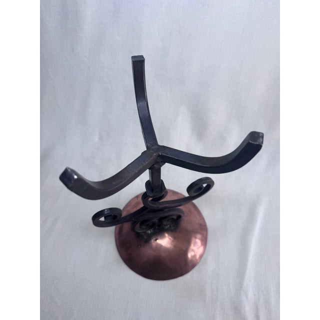 Vintage Spanish Revival Copper Cup & Scrolled Wrought Iron Candlestick For Sale - Image 12 of 12