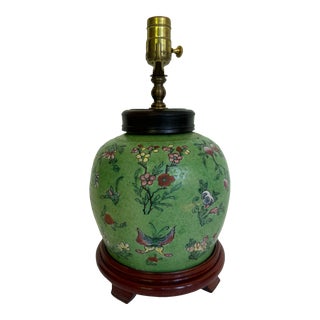 Late 19th Century Chinese Butterflies and Flowers Pot Lamp For Sale