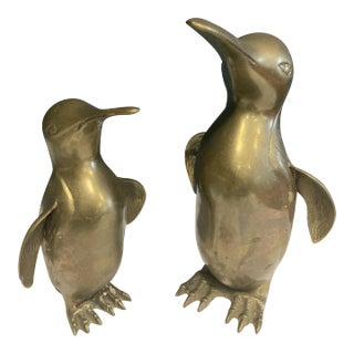 Large Vintage Brass Penguin Sculptures, Set of 2 For Sale