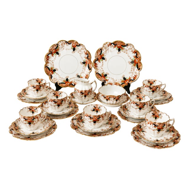 Antique Art Deco Melba China England Tea Set, 1930s, Set of 30 For Sale