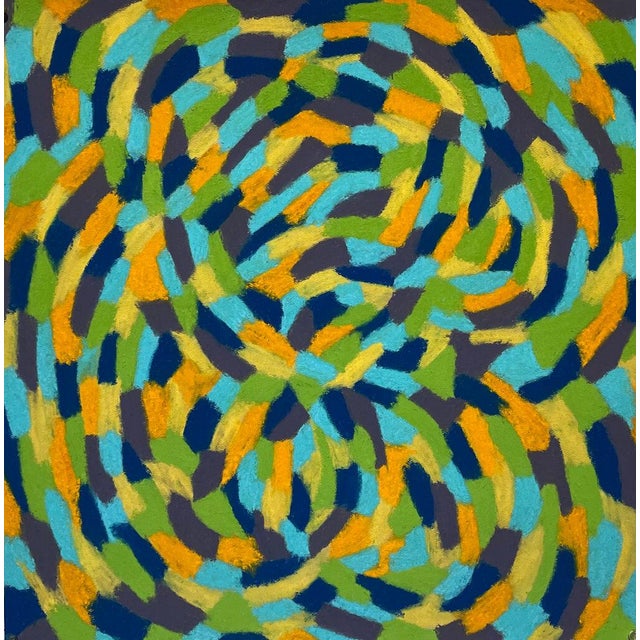 Gordon Sizelove "Elation" Pastel on Paper, Abstract Swirl Pattern Drawing in Turquoise, Bay Area California Art, Original 20 X 20 Inches, 2022 For Sale