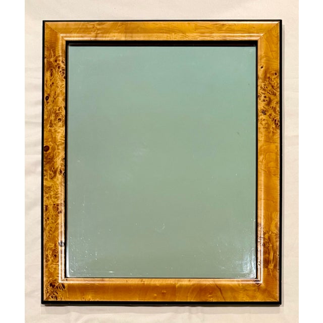 Brown Late 20th C. Art Deco Revival Burl Wood and Black Wall Mirror For Sale - Image 8 of 8