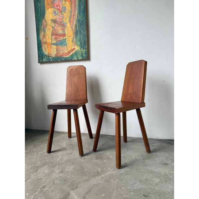 Brown Brutalist Oak Chairs, 1950s, Set of 2 For Sale - Image 8 of 18
