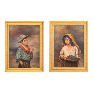 After Eugene Von Blaas Portraits Oil on Canvas, 2 For Sale