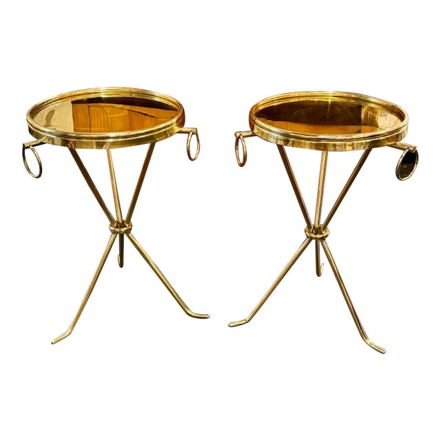 Pair of Modern Brass Drink Tables After Jean Michael Frank For Sale