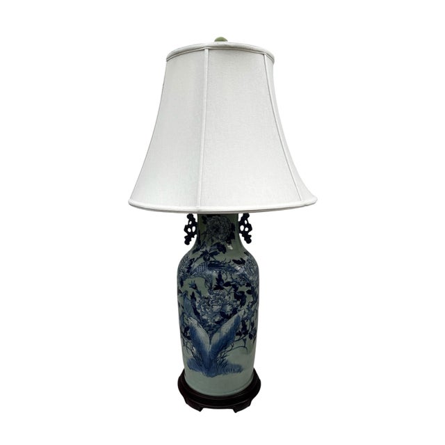 Chinoiserie Pair of Large-Scale Vintage Chinese Blue & White Porcelain Chinoiserie Table Lamps For Sale - Image 3 of 12