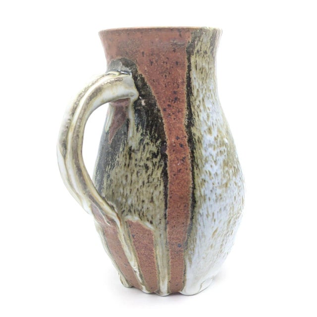 Ceramic Mid Century Studio Pottery Pitcher With Rust Olive and White Glaze For Sale - Image 7 of 13