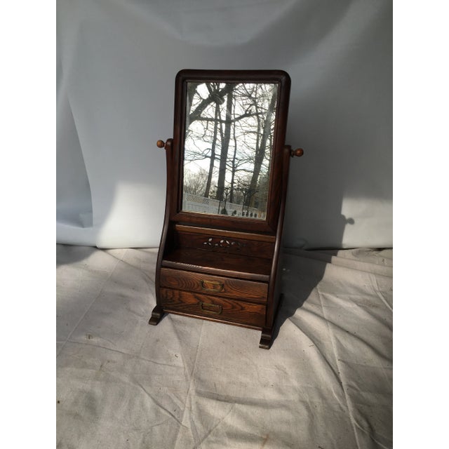 A two drawer 19th-century dressing mirror. With fitted drawers. Find oak construction with original hardware