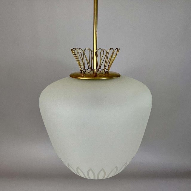 Mid-century frosted glass & brass pendant, asea sweden 1950s this mid-century modern pendant light was manufactured by...