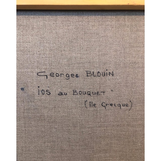 Late 20th Century Georges Blouin, Large Colorful French Oil Painting Greek Island Landscape Flowers George Blouin For Sale - Image 5 of 6