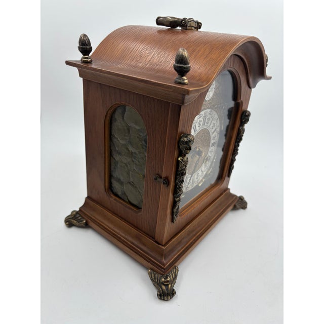 Metal Vintage Tempus Fugit Table Clock in Wooden Case with Brass Details For Sale - Image 7 of 17