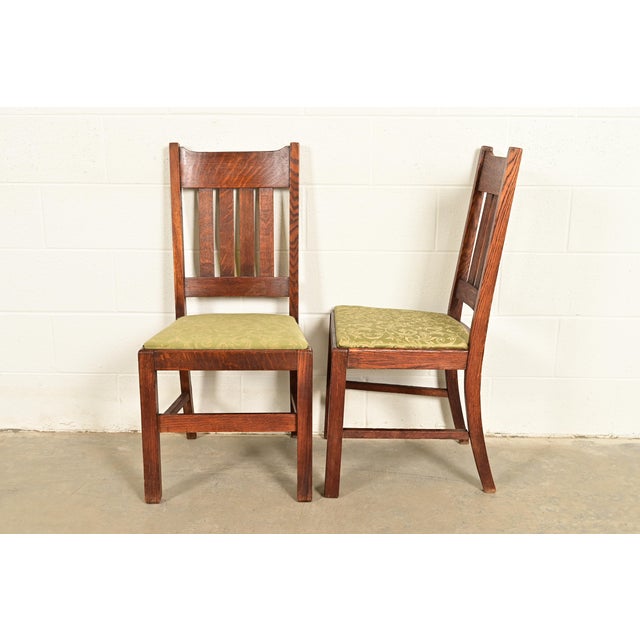 Stickley Brothers Style Antique Mission Oak Arts & Crafts Side Chairs or Dining Chairs, Pair For Sale - Image 10 of 13