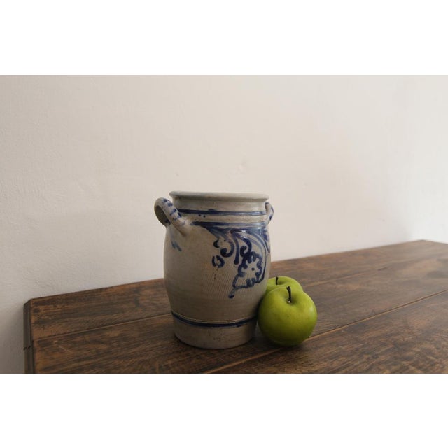 German Folk Art Grey and Cobalt Blue Stoneware Jar, 1890s For Sale - Image 6 of 12