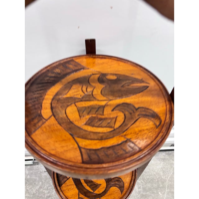 Boho Chic Vintage Three Tier Folding Plant Stand With Koi Design For Sale - Image 3 of 12