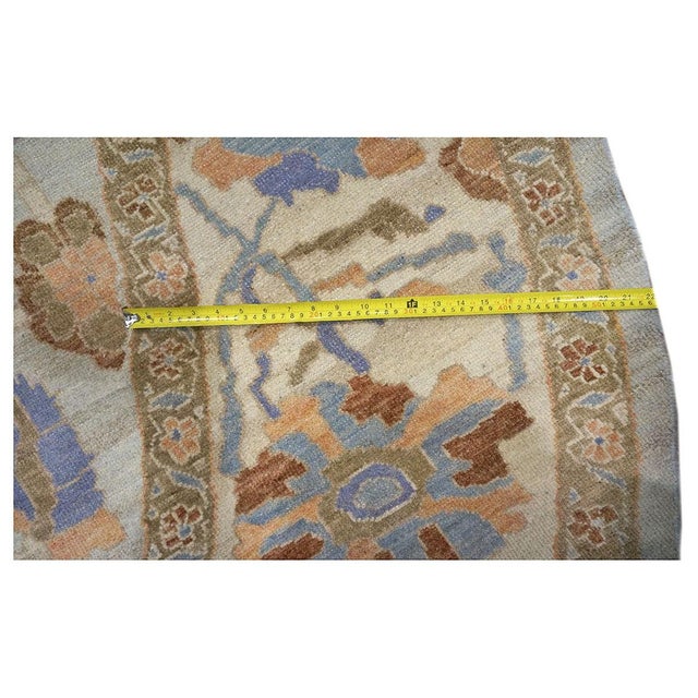 Textile Afghan Sultanabad Master Wool 11x11 Round Ivory, Light Blue & Light Orange Handmade Area Rug #1143252 For Sale - Image 7 of 9