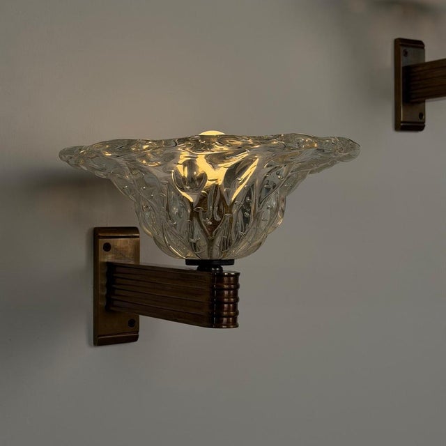 Bullicante Glass Wall Sconces by Barovier & Toso for Erco, 1940s, Set of 3 For Sale - Image 6 of 16