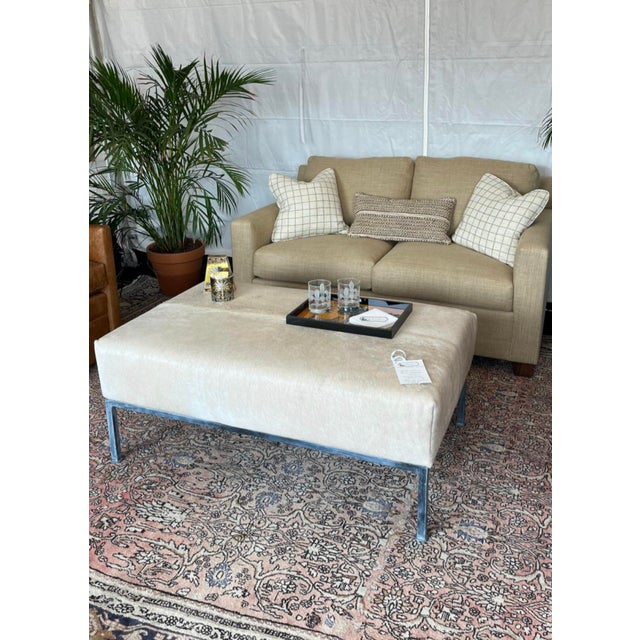 Transitional Hide Upholstered Cocktail Ottoman For Sale - Image 3 of 4