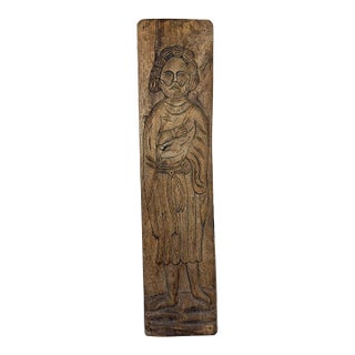 Antique Spanish Hand-Carved Oak Religious Relief Figure – Provincial Baroque Saint For Sale