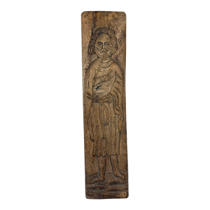 Antique Spanish Hand-Carved Oak Religious Relief Figure – Provincial Baroque Saint