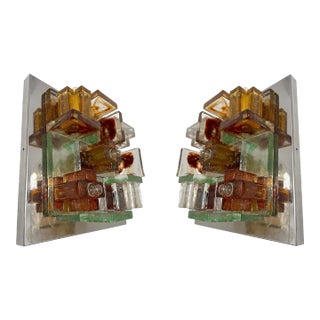 Pair of Geometry Glass Construction Metal Sconces by Poliarte, Italy, 1970s For Sale