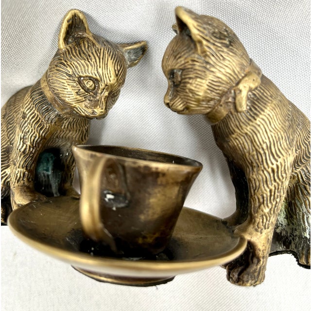 Mid 20th Century Vintage Bronze Cats With Cup Sculpture For Sale In Dallas - Image 6 of 12