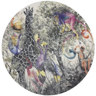 Nicolette Mayer Arcadia Giraffe Scene 16" Round Pebble Placemats, Set of 4 For Sale