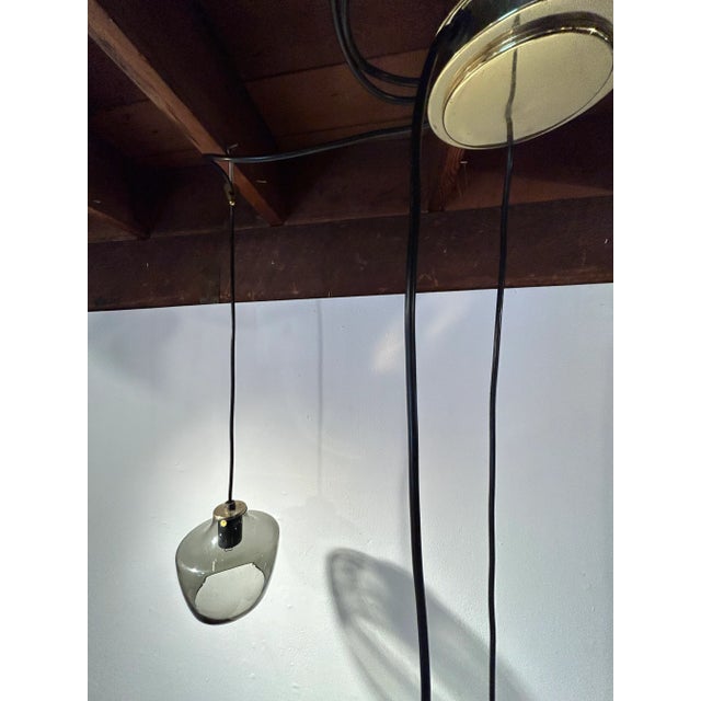 Brass 1970s Adjustable European Brass and Glass Chandelier For Sale - Image 8 of 8