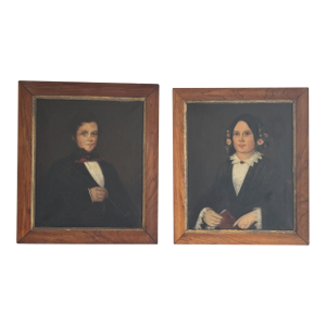Antique 1853 Victorian Oil Portrait of Lady Mary Rogers and Gentleman or Husband and Wife - Set of 2