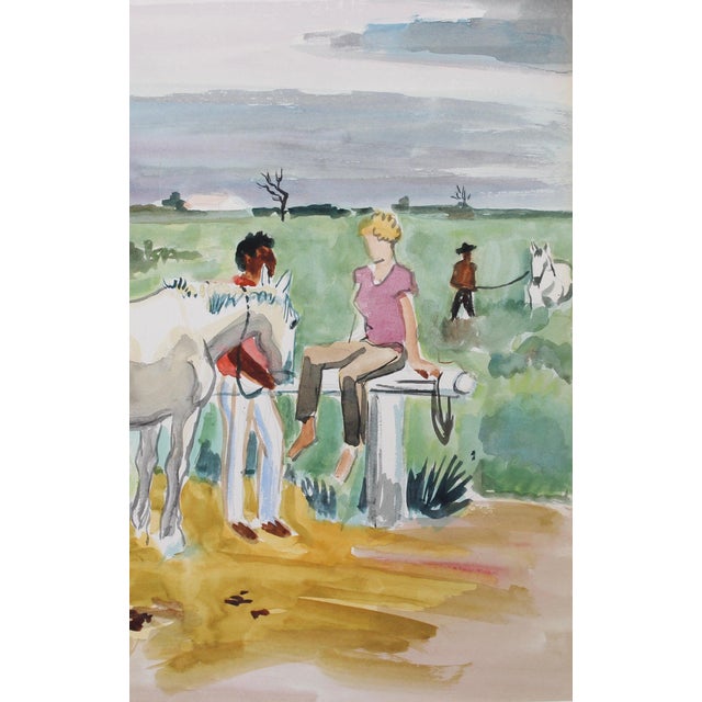 Yves Brayer, Guardians with Horses in the Camargue, 1950s, Gouache on Paper For Sale - Image 10 of 18