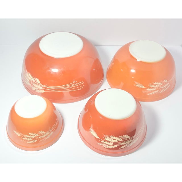 Orange 1970s Pyrex “Autumn Harvest (Wheat)” 4-Piece Orange Glass Mixing Bowl For Sale - Image 8 of 9