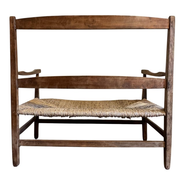 Brown Antique Arts & Crafts Walnut & Rush Two-Seater Settee, 1900 For Sale - Image 8 of 10