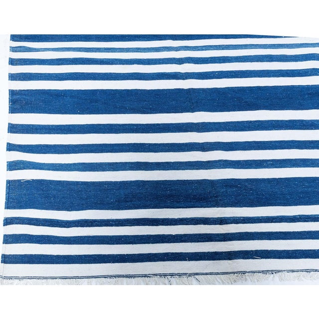 Doris Leslie Blau Dhurrie Mid-Century Stripes White Handmade Runner For Sale - Image 4 of 8