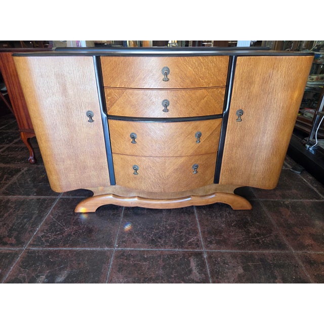Wood 1940s Art Deco Oak Sideboard Cocktail Bar Dresser For Sale - Image 7 of 13