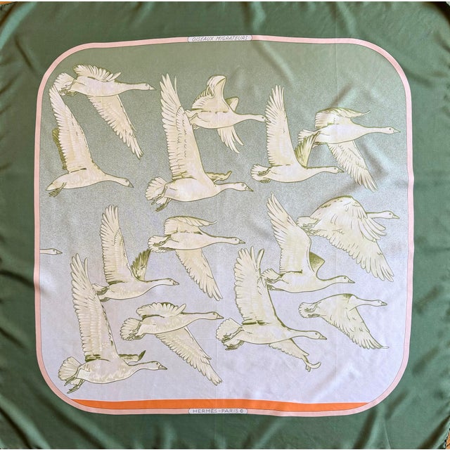 Hermès Hermès Oiseaux Migrateurs 1980 Silk Scarf Designed by Latham Caty For Sale - Image 4 of 12