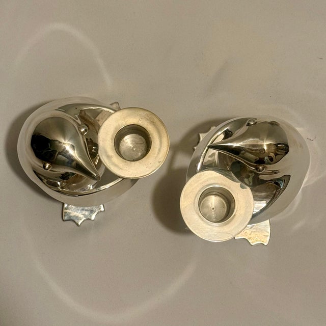 Silver 1990’s Restoration Hardware Silver Plated Penguin Candle Stick Holders - A Pair For Sale - Image 8 of 11