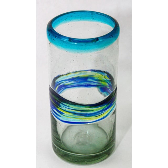 Mid-Century Modern Vintage Mexican Tumblers Drinking Glasses With a Swirl Band Set of 5 Barware For Sale - Image 3 of 12