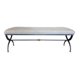 Restoration Hardware Artisan Crafted Vintage Iron and Belgian Linen Bench For Sale